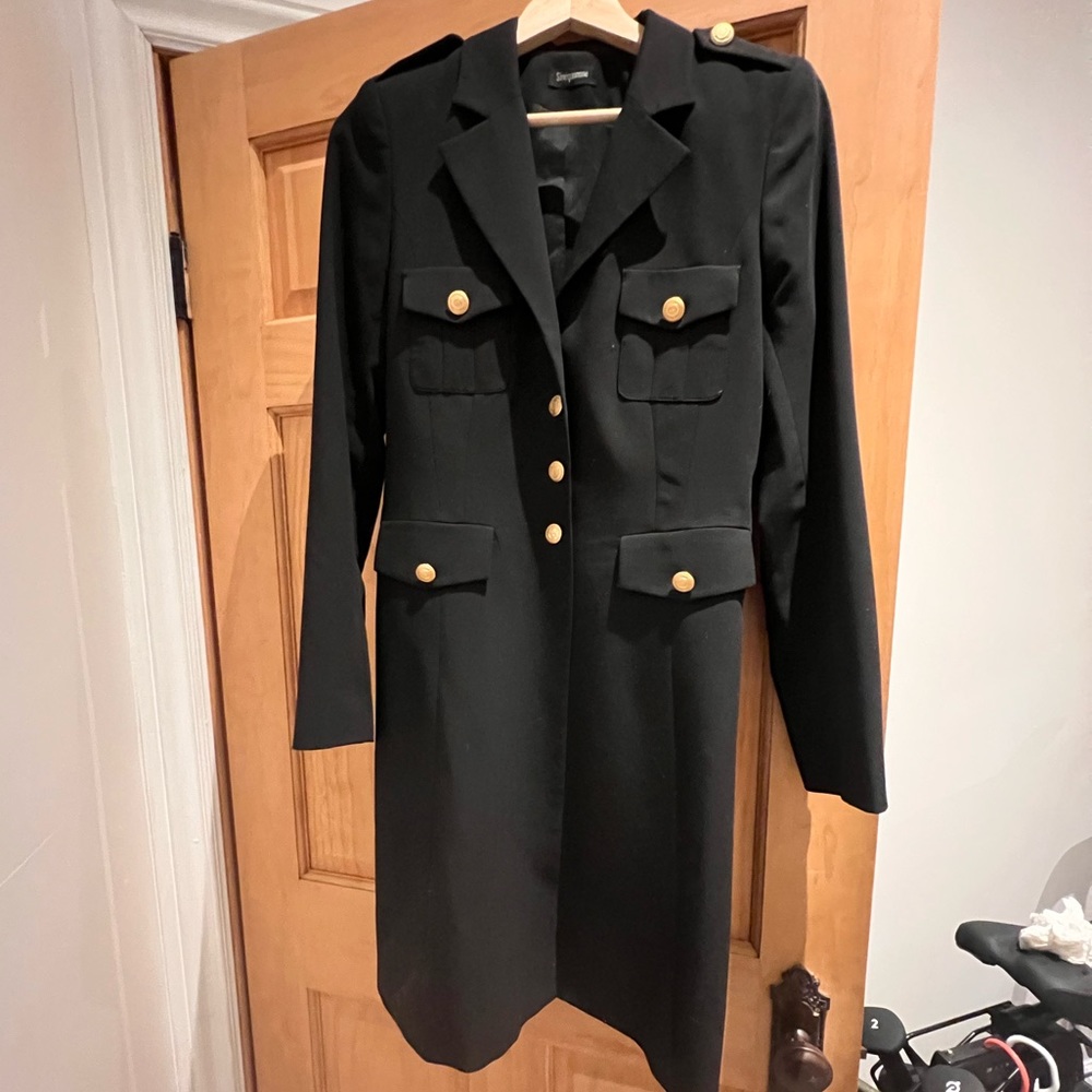 Vintage Black Single Breasted Lapel Collar Trench with Gold Buttons fit S/M